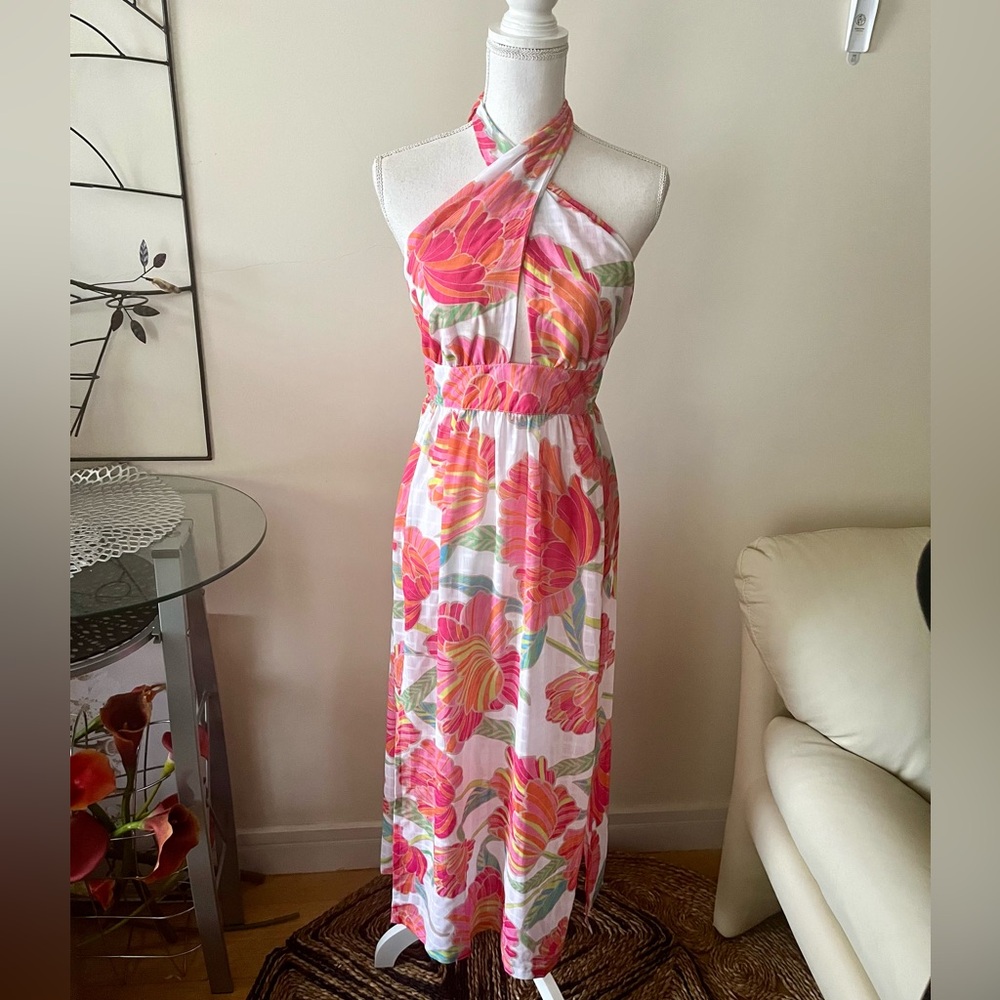Trina Turk Poppy Floral Print High Neck Midi Dress Swim Cover Up Size Large NWT - Picture 10 of 14